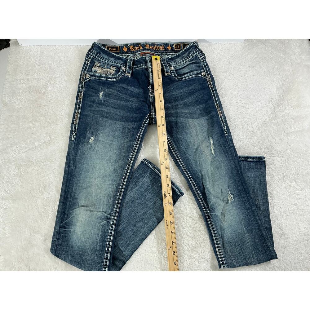 Rock Revival Skinny Jeans Women 27 Blue Crystal Stitching Embellished Denim